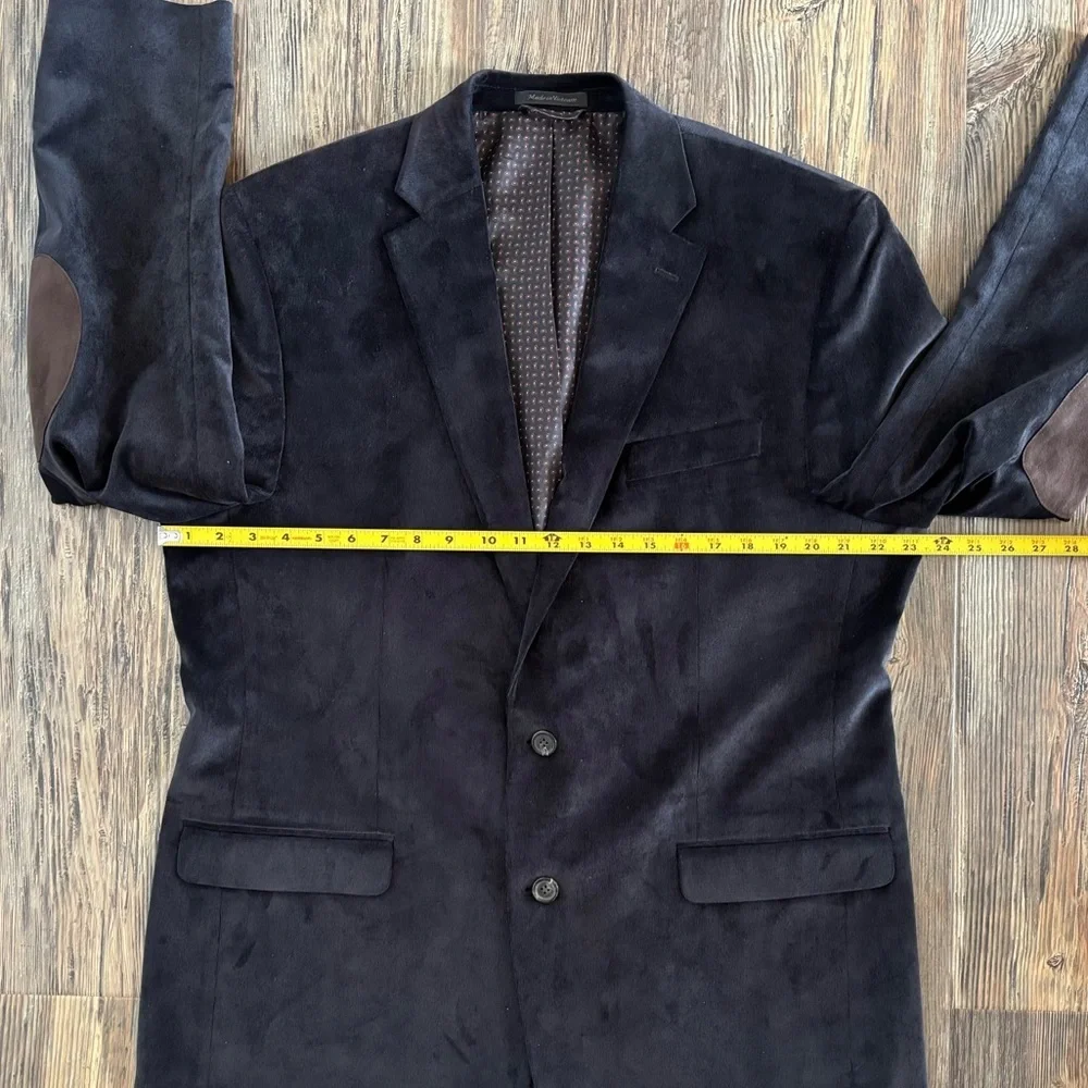 Chaps Corduroy Blazer Sports Coat Mens 44L Elbow Patches Black Paisley Lining
